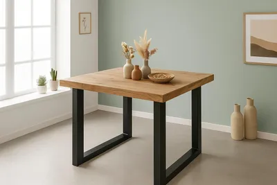 Produktbild von Esstisch 90x90cm Akazienholz naturfarben gerade Kante U-Gestell schwarz RIO
