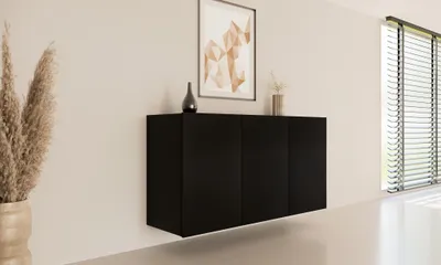 Productafbeelding van Moderne zwevende dressoir, zwart, minimalistisch design - 3 deuren
