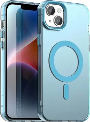 Produktbild von Magnetisch Hülle für iPhone 13 /iPhone 14, Schlank Durchscheinend Matt Stoßfest Handyhülle Blau