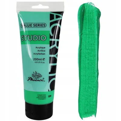 Produktbild von Acrylfarbe 200ml Tube Phoenix  – 559 Smaragdgrün (Emerald Green) – Künstlerfarbe Studio Qualität – Deckend – Wasserfest für Leinwand, Holz, Steine