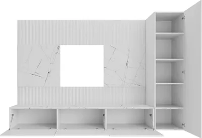 Produktbild von MIRJAN24 Wohnwand Deromi VI, Wohnzimmer Möbel Set, Griffloses Öffnungssystem push to open, 3er-Set (Farbe: Sandbeige / Sandbeige + Eiche Cremona)