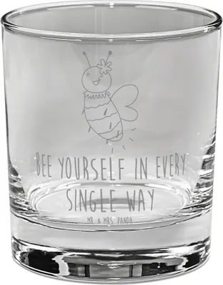 Produktbild von Mr. & Mrs. Panda Glas Biene Blume - Transparent - Geschenk, Hummel, Tumbler, Cocktailglas, für Gin, Longdrinkglas, gravur