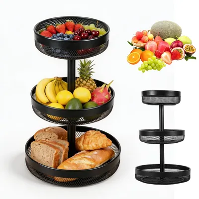 Productafbeelding van Fruitmand van metaal, 3-laags, voor vers fruit en snacks, 30 cm
