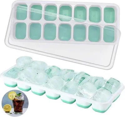 Obrázek produktu pro Silikonová forma na kostky ledu, 14dílná, s víkem – nádoba na kostky ledu bez BPA – na vodu, džus, koktejly – zelená