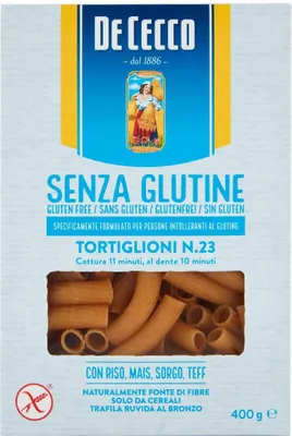 Produktbild von 10x De Cecco Tortiglioni senza Glutine No. 23 Glutenfrei pasta nudeln 400G + Italian Gourmet polpa 400g