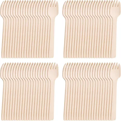Imagen del producto de Horquillas de madera desechables, 10,5 cm, 200 unidades, compostables, para fiestas