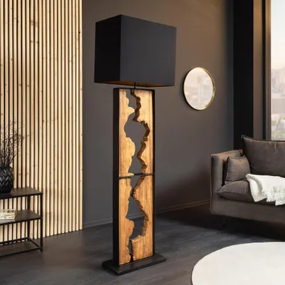 Produktbild von riess-ambiente Stehlampe DESIGNED BY NATURE 165cm natur schwarz massives Regenbaumholz rechteckig