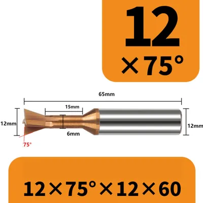 Zdjęcie produktu dla Frez 4-ostrzowy jaskółczy ogon dovetail VHM - 30°,45°, 60°, 75° TiSiN Rozmiar: 12×75°×60L