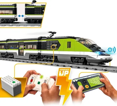 Produktbild von LEGO 60337 City Personen-Schnellzug, Set mit ferngesteuertem Zug, Eisenbahn-Spielzeug mit Scheinwerfern, 2 Wagen und 24 Schienen-Elementen