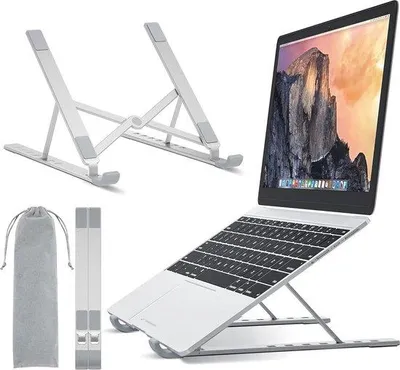 Immagine prodotto di Supporto per laptop in alluminio - Supporto portatile per laptop da 10 a 17,3 pollici - Regolazione dell'altezza su 7 livelli - Ventola di raffreddamento - Supporta fino a 20 kg