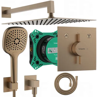 Produktbild von HANSGROHE DuoTurn E Armatur & Ibox 2 | Inkl. BOFLER Duschset #16, Duschanlage, Duschsystem, Regendusche 30cm, Brauseset Multibrause, brushed BRONZE