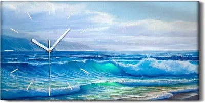 Produktbild von Dekor Leinwand Uhr Wandbilder Geräuschlos 60x30 Gemälde Meer Wellen Wolken Kunst - weiße Hände