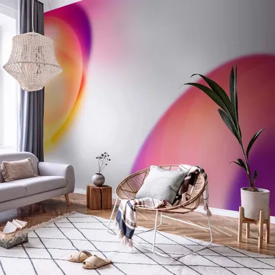 Produktbild von Selbstklebende Folie Fototapete - Abstraction - Shapes - Juicy Yellow and Violet-Pink 196x140 cm Abstrakt a-A-10537-a-a