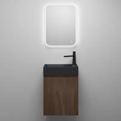 Produktbild von Mai & Mai Badmöbelset Badezimmermöbel bestehend aus Mineralguss Waschbecken LED-Spiegel und Waschbeckenunterschrank in Eiche Stirling, BTH: 46x26x63cm Pisa02