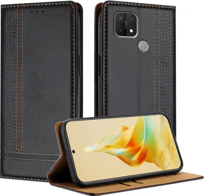 Produktbild von Handyhülle für OPPO A15 Leder Flip Klappbare Schutzhülle mit Standfunktion Schwarz