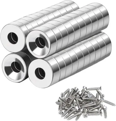 Produktbild von Neodymiummagnete, extra stark, 40 Stück, rund, silber, für Kühlschränke und Küchen