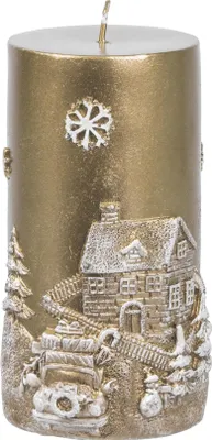 Produktbild von Kerze MagicHome Weihnachten, 7x12,5 cm, golden, mit 3D-Landschaft