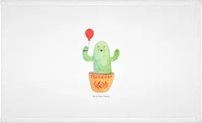 Produktbild von Mr. & Mrs. Panda Flauschtuch Kaktus Luftballon - Weiß - Geschenk, Handtuch 50x100, Kakteen, Prüfung, Büro, kleines, gesichtshandtuch, Frotteehandtuch, Ausbildung, Freude