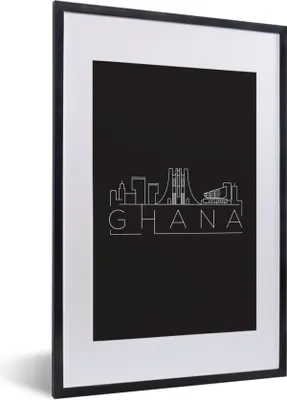 Produktbild von MuchoWow® MuchoWow® Gerahmtes Poster Skyline "Ghana" weiß auf schwarz 40x60 cm - Poster mit zchwarzem Bilderrahmen - Poster in Rahmen