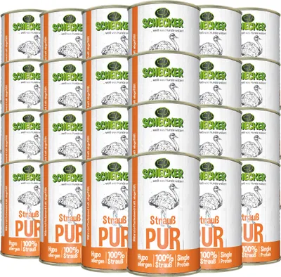 Produktbild von 24 x 410 g - Schecker Strauß PUR - Nassfutter beste Qualität - getreidefrei - glutenfrei