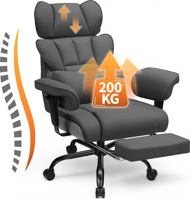 Obrázok produktu pre Herná stolička, kancelárska stolička – ergonomická stolička pre manažérov – nosnosť 200 kg – sedák s pružinovou výplňou – nastaviteľná výška – otočná – sivá