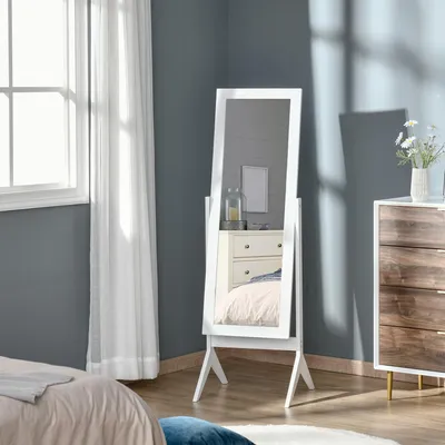 Imagen del producto de Espejo de pie Sweiko, espejo de cuerpo entero, espejo de maquillaje, patas elevadas, fácil de limpiar, MDF, blanco, 47 x 46 x 148 cm