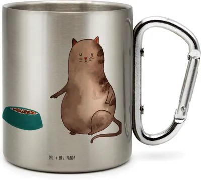 Produktbild von Mr. & Mrs. Panda Thermobecher Katze Fressen - Transparent - Geschenk, Becher Aus Edelstahl, thermotasse, Edelstahlbecher, Teetasse