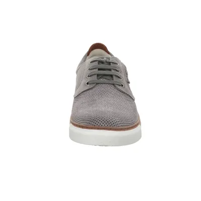 A front view of a gray men's casual shoe.