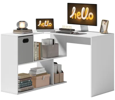 Produktbild von Moderner Eckschreibtisch mit Stoffablage und Schublade, 110 x 100 x 75 cm, Wei?