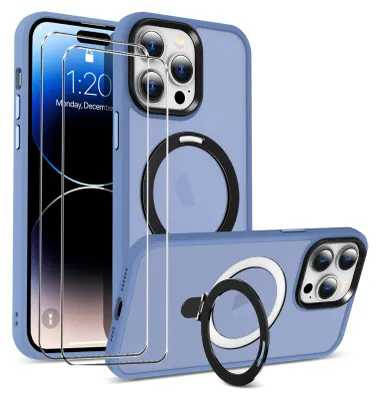 Obrázok produktu pre sada ochranných krytov 2v1 pre Apple iPhone 16 pozostáva z 2x ochranného skla 9H a 1x silikónového puzdra - modrý kryt