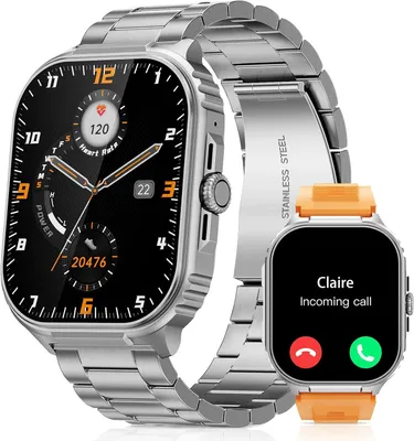 Produktbild von 2,01" HD IP68 Sportmonitor mit Anrufannahme/Passantenanrufen, Herz-/SpO2/Sommeil-Monitor, Aktivitätsverfolgung, 110+ Sportmodi für iOS/Android, Silber