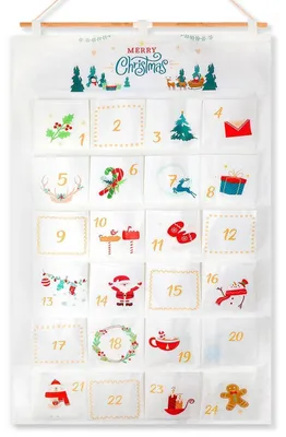 Produktbild von Adventskalender zum Befüllen Weiß Stoff mit 24 Taschen 102x51cm