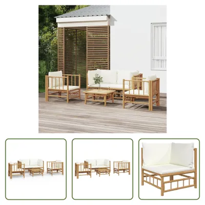 Produktbild von The Living Store 5-tlg. Garten-Lounge-Set mit Cremeweißen Kissen Bambus