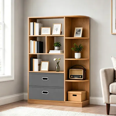 Produktbild von Bücherregal mit 8 Ebenen und 2 Stoffschubladen, Aufbewahrungsregal Standregal, Bücherschrank, 80 × 24 × 115 cm, Braun