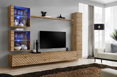 Produktbild von Anbauwand Wohnwand SWITCH XVIII Wotan mit Lamellen Hochglanz Push - Click Led
