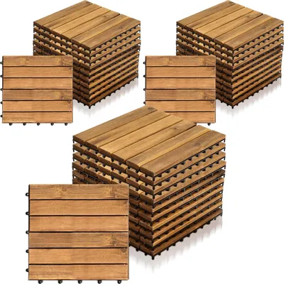 Produktbild von Faziango 110 STK Holzfliesen Terrassenfliesen Holz Fliesen Mosaik 30x30 cm - Balkonfliesen wetterfest aus Akazienholz mit Klicksystem für Terrasse Balkon