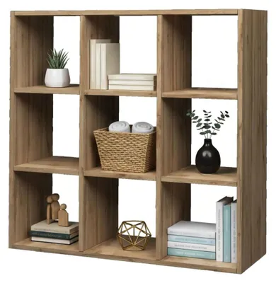 Produktbild von Bücherregal Dmanzar, Schrank mit Regalen, Bürobibliothek, 100%  Italy, Eiche, cm 90x25h90