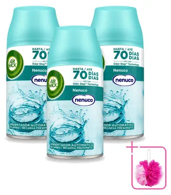 Imagen del producto de 3 unidades de recambio para ambientador automático Air Wick Freshmatic, aroma Nenuco, 250 ml. Paquete ahorro