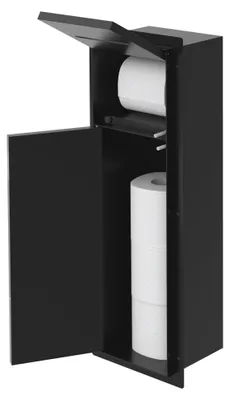 Produktbild von LuxeBath Unterputz-Schrankmodul Edelstahl für die Klobürstengarnitur, Schwarz 60x20x14cm, Badezimmerschrank mit Toilettenpapierhalter