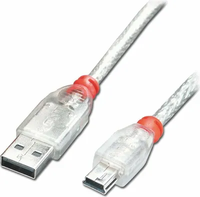 Produktbild von Lindy 41783, 2 m, USB A, Mini-USB B, USB 2.0, 0,48 Gbit/s, Transparent