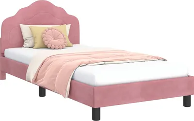 Image de vidaXL Sommier de lit d'enfant avec tête de lit rose 90 x 190 cm velours
