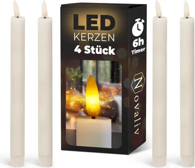 Produktbild von 4x Stabkerze LED bewegliche Flamme Wachs - Echtwachs Weiß - Indoor - 20cm Höhe für 2,2cm Durchmesser / 1x AA Batterie notwendig - Stabkerze LED für Adventskranz