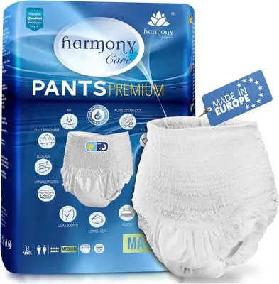 Produktbild von Harmony Care ® MAXI saugstarke Windelhosen für Erwachsene – diskrete Inkontinenz Pants für Frauen und Männer - Windeln für Erwachsene, Gr.M - 8 Stück