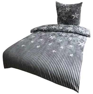 Produktbild von 2 tlg Winter Bettwäsche 135x200 Flausch Thermo Fleece Garnitur Warm Grau Sterne