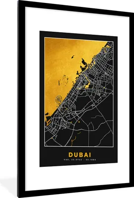 Produktbild von MuchoWow® Gerahmtes Poster Gold - Stadtplan - Dubai - Karte 60x90 cm - Poster mit Schwarzem Bilderrahmen Wandposter Rahmen Foto Bilder - Dekoration - Wandposter Wohnzimmer - Hochwertig