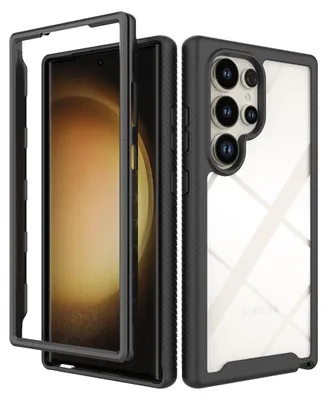 Immagine prodotto di Custodia per Samsung Galaxy S24 Ultra, copertura posteriore trasparente ibrida, paraurti in TPU robusto, custodia antiurto nera