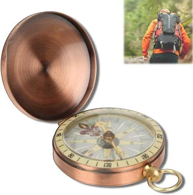Obrázek produktu pro Přenosný kompas ve vintage retro stylu – ideální pro outdoorové aktivity – 1 kus – bronzová barva – kov