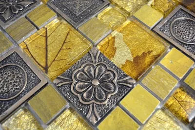 Produktbild von Handmuster Mosaikfliese Transluzent gold Kombination Glasmosaik Crystal Resin gold Ornament MOS88-0790_m