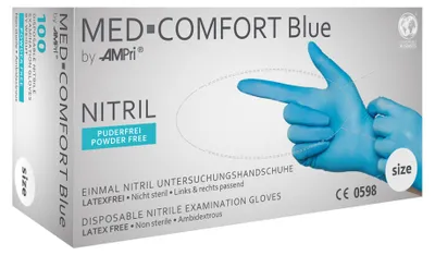 Produktbild von Ampri Einweghandschuhe Nitril, MED COMFORT BLUE, puderfrei, Gr.L