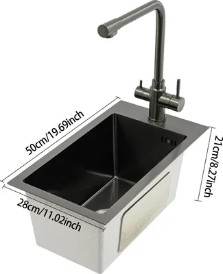 Obrázok produktu pre Kuchynský drez – podstavný s jedným umývadlom – 50×28×21 cm – nerezová oceľ 304 – s batériou – obdĺžnikový – leštený – čierny
